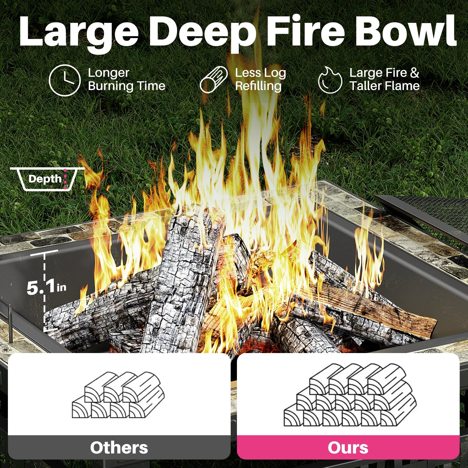 3-in-1 Outdoor Fire Pit with BBQ Grill & Ice Bucket – 30" Square Slate Design