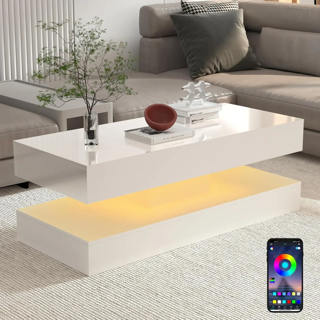 Modern LED Coffee Table with Storage & Remote/App Control