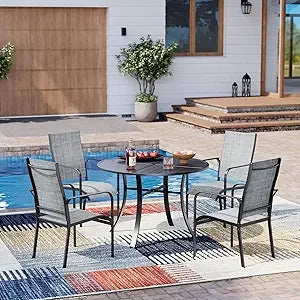 7-Piece Wicker Patio Dining Set with Cushions & Umbrella Hole – Black Rattan