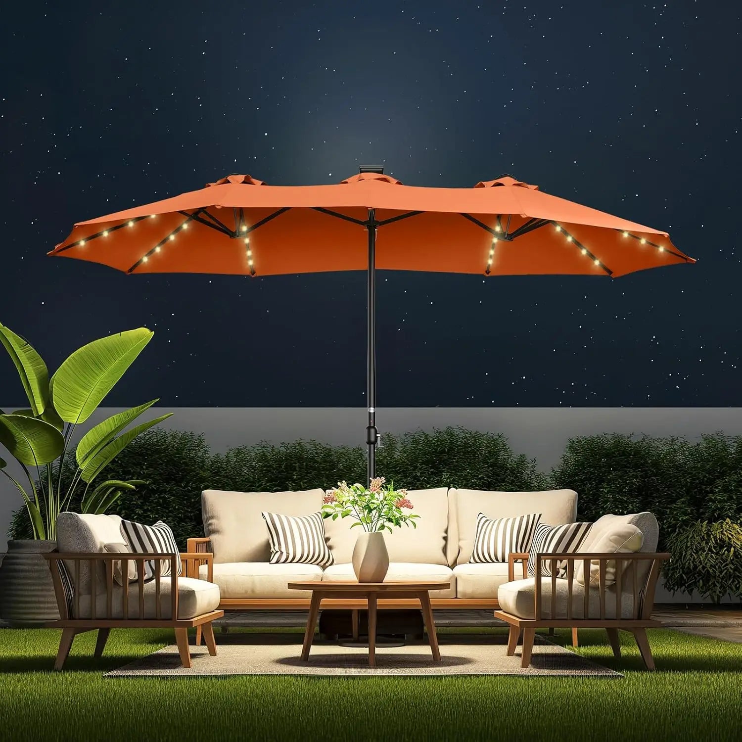13ft Double-Sided Solar LED Patio Umbrella – Extra Large Shade