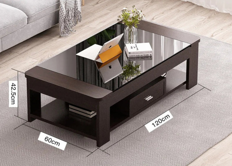 Scandinavian Modern Coffee Table with Tempered Glass – Simple & Stylish Design