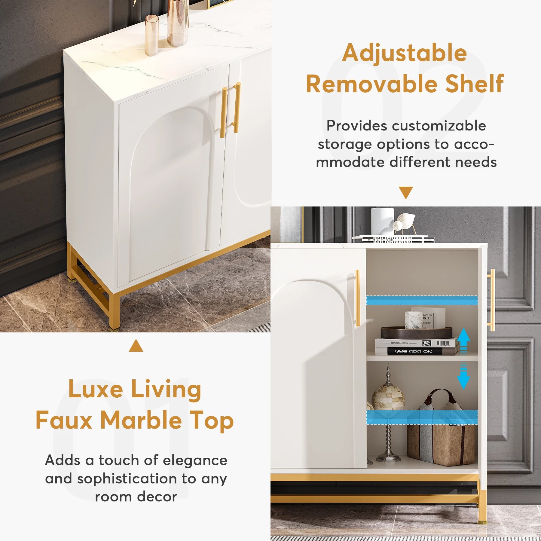 Tribesigns Modern White & Gold Sideboard Cabinet