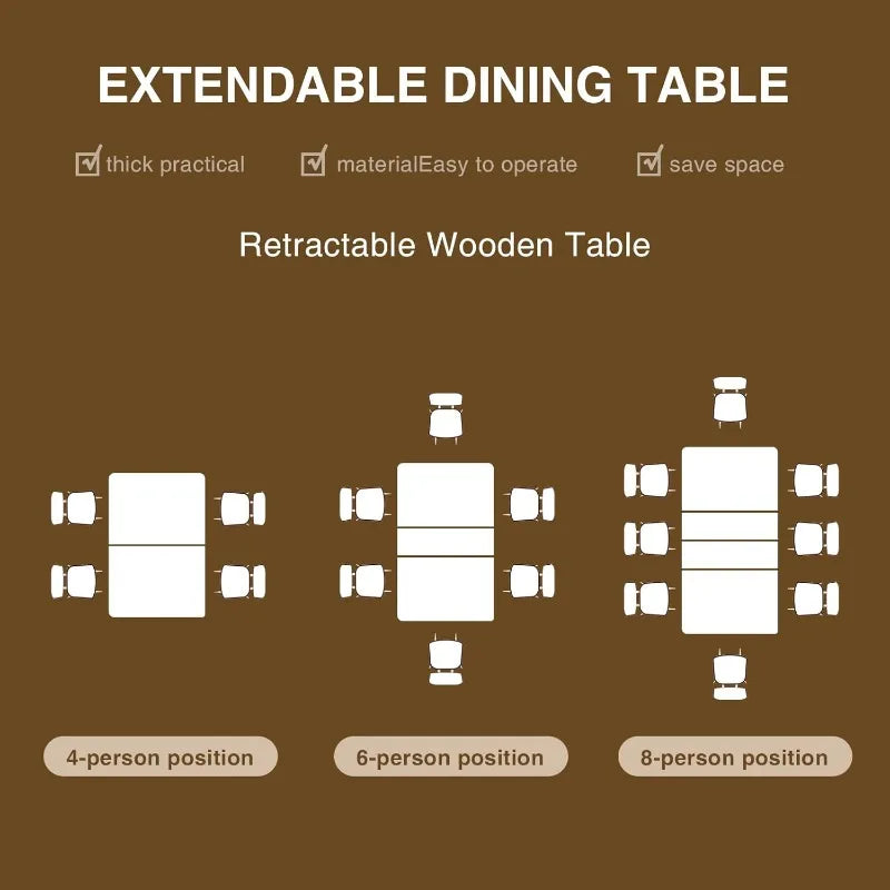 Expandable Mid-Century Modern Dining Table 55"-78" for 6-10