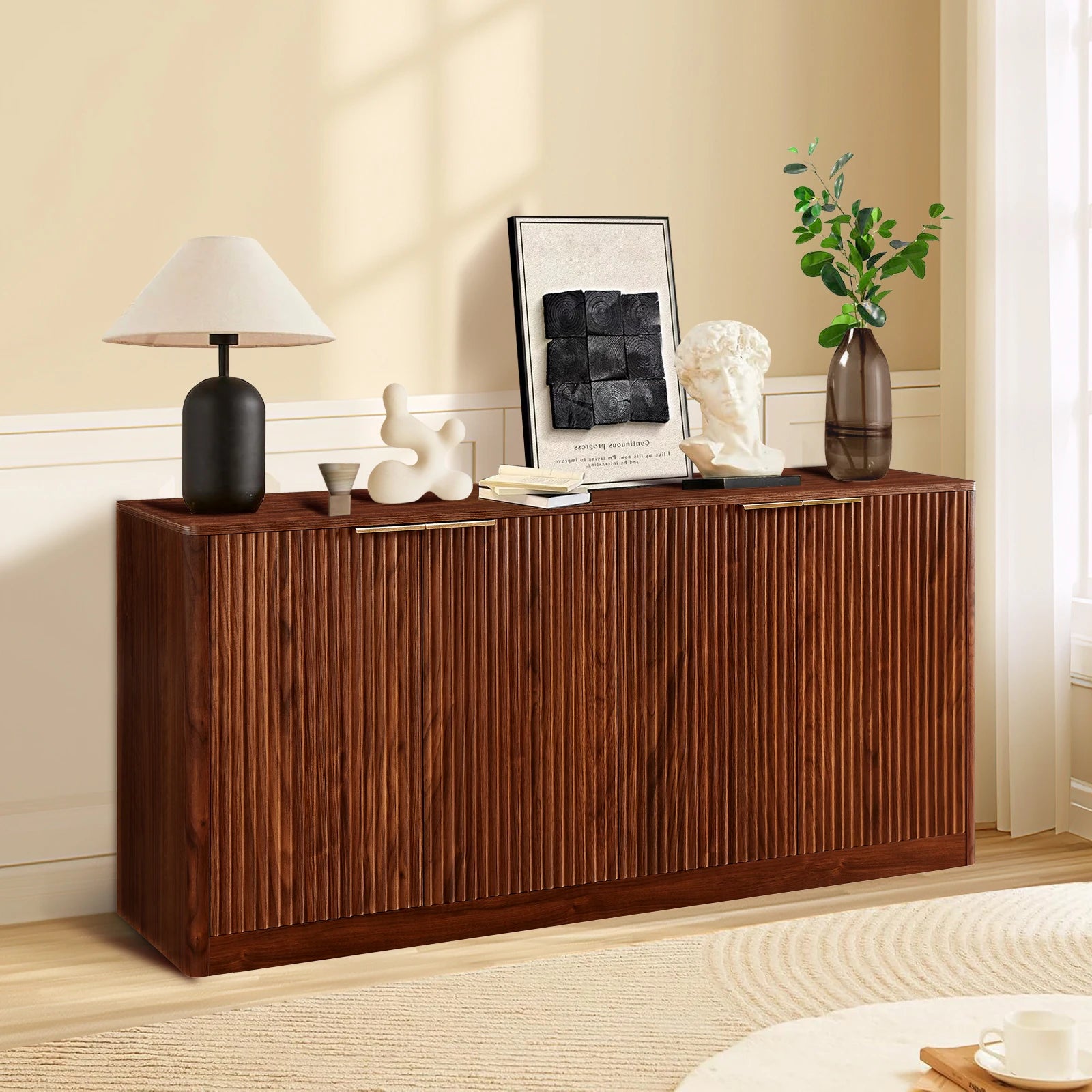 Rumiiro Modern Walnut & Gold Sideboard Cabinet