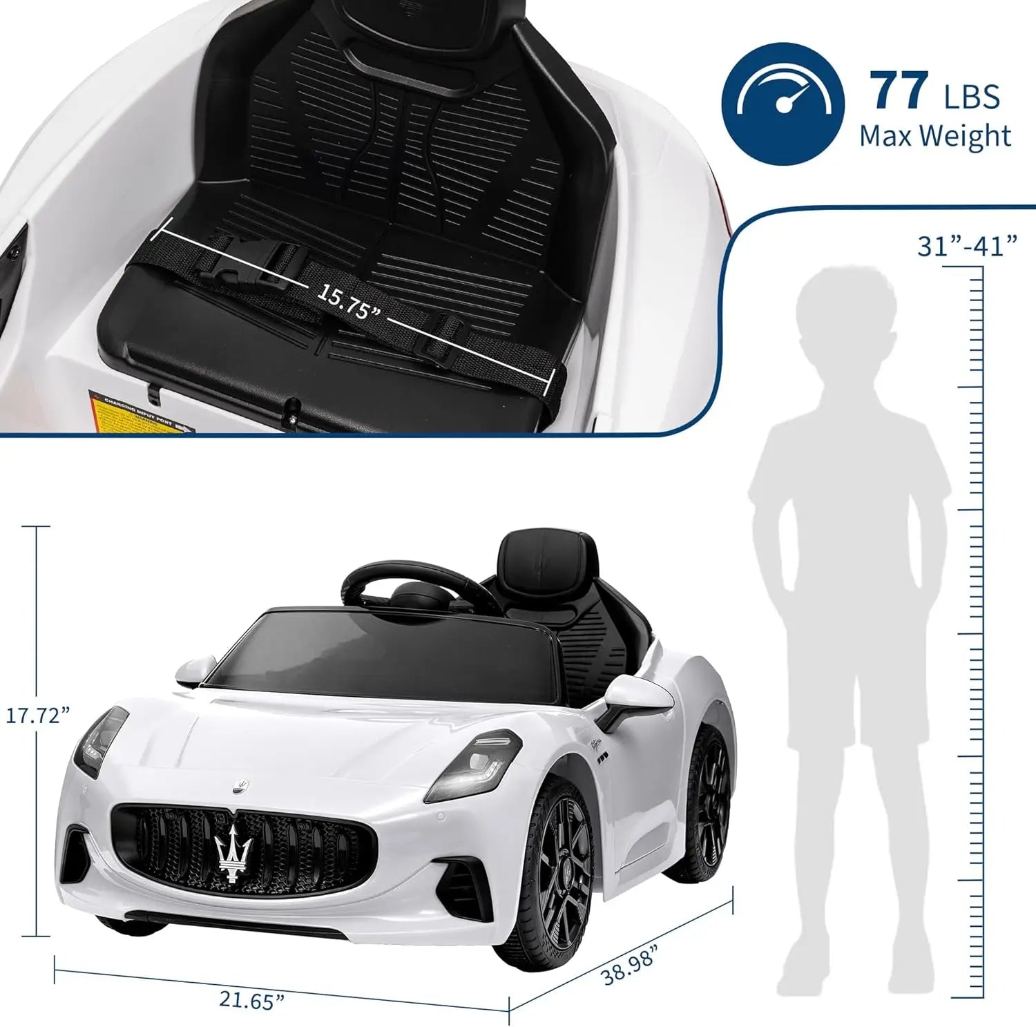 HiMISS GarveeLife Maserati Kids Ride-On Car | 12V Electric Vehicle with Remote Control & Seatbelt | Ages 3–6