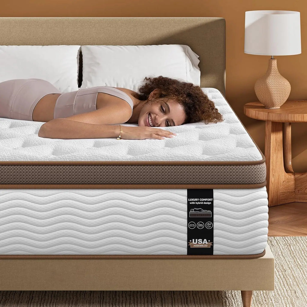 Hybrid Mattress – 12–14 Inch Eurotop, Memory Foam & Pocket Spring, Motion Isolation, USA