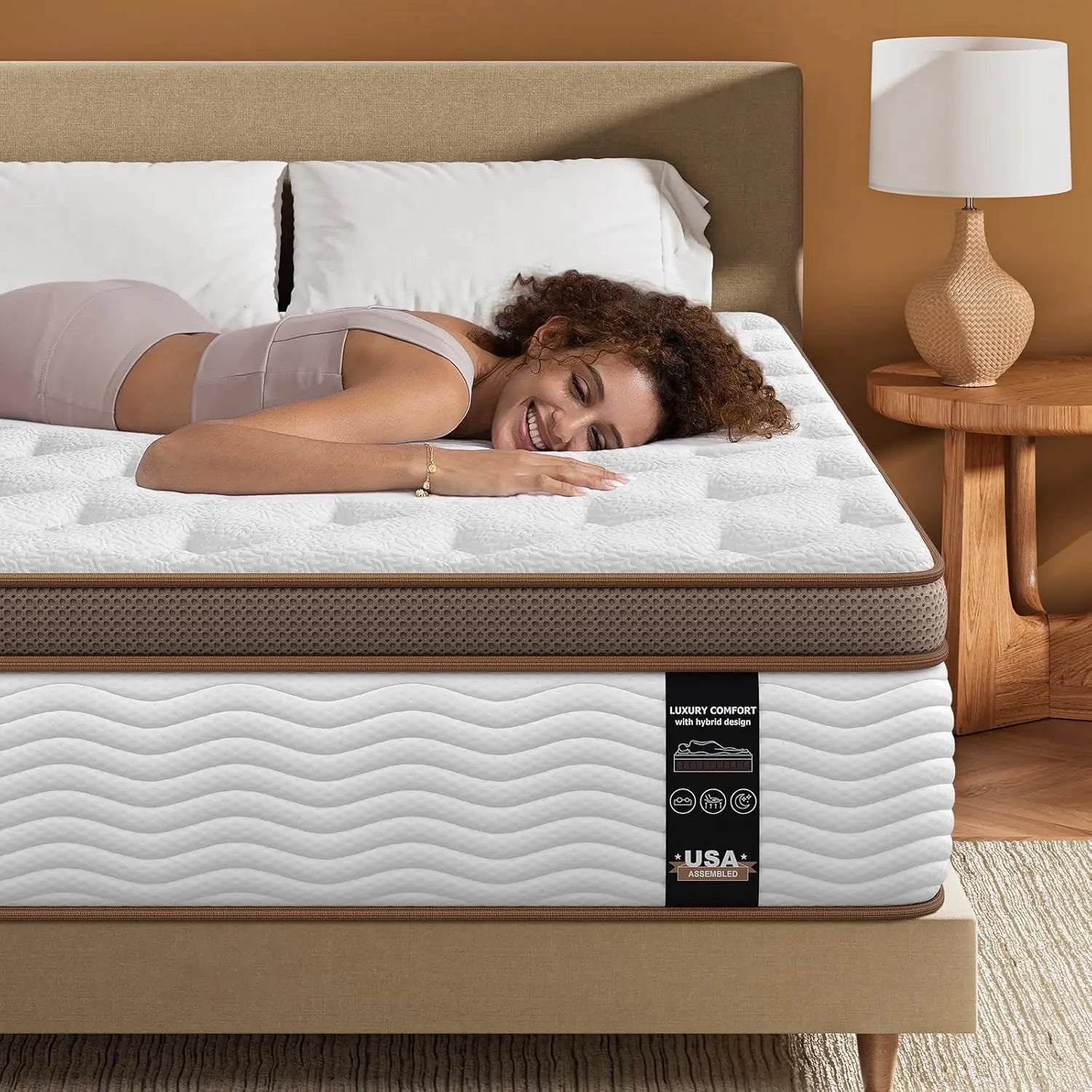 Hybrid Mattress – 12–14 Inch Eurotop, Memory Foam & Pocket Spring, Motion Isolation, USA