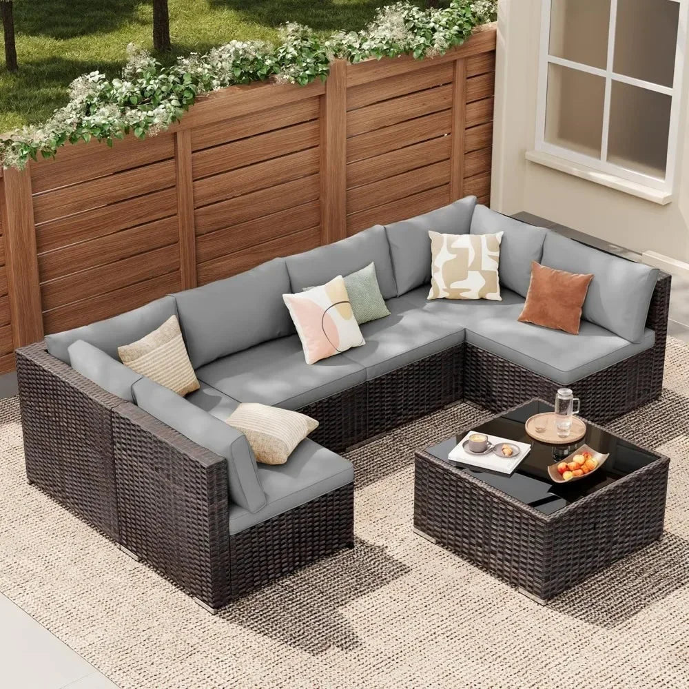 7-Piece L-Shaped Patio Furniture Set – Modular Comfort & Durable Design