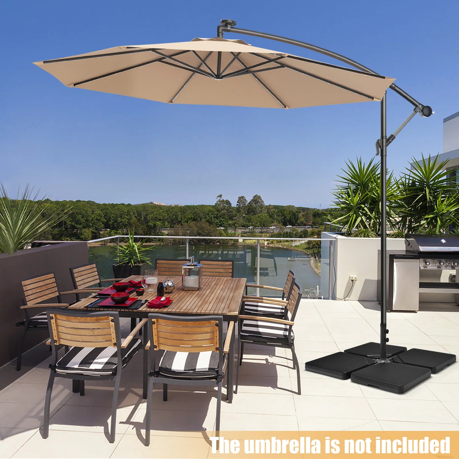 Heavy-Duty 4-Piece Cantilever Umbrella Base – Fillable HDPE Plates