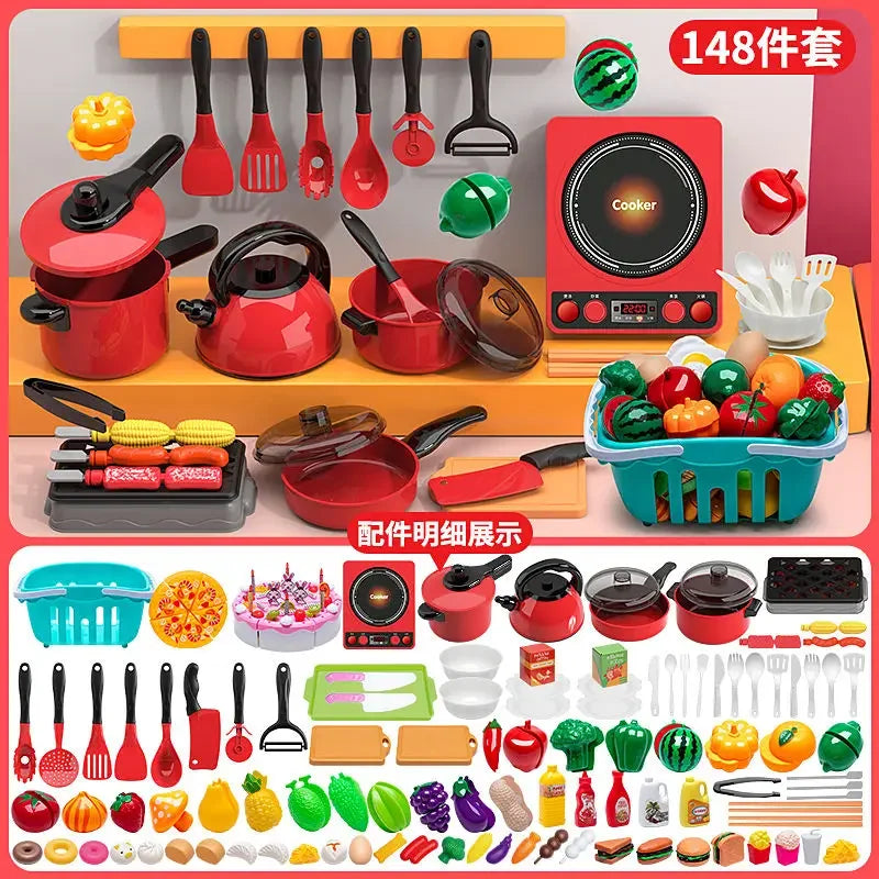 Pretend Play Red Kitchen Toy Set – Interactive Cooking Playset for Kids