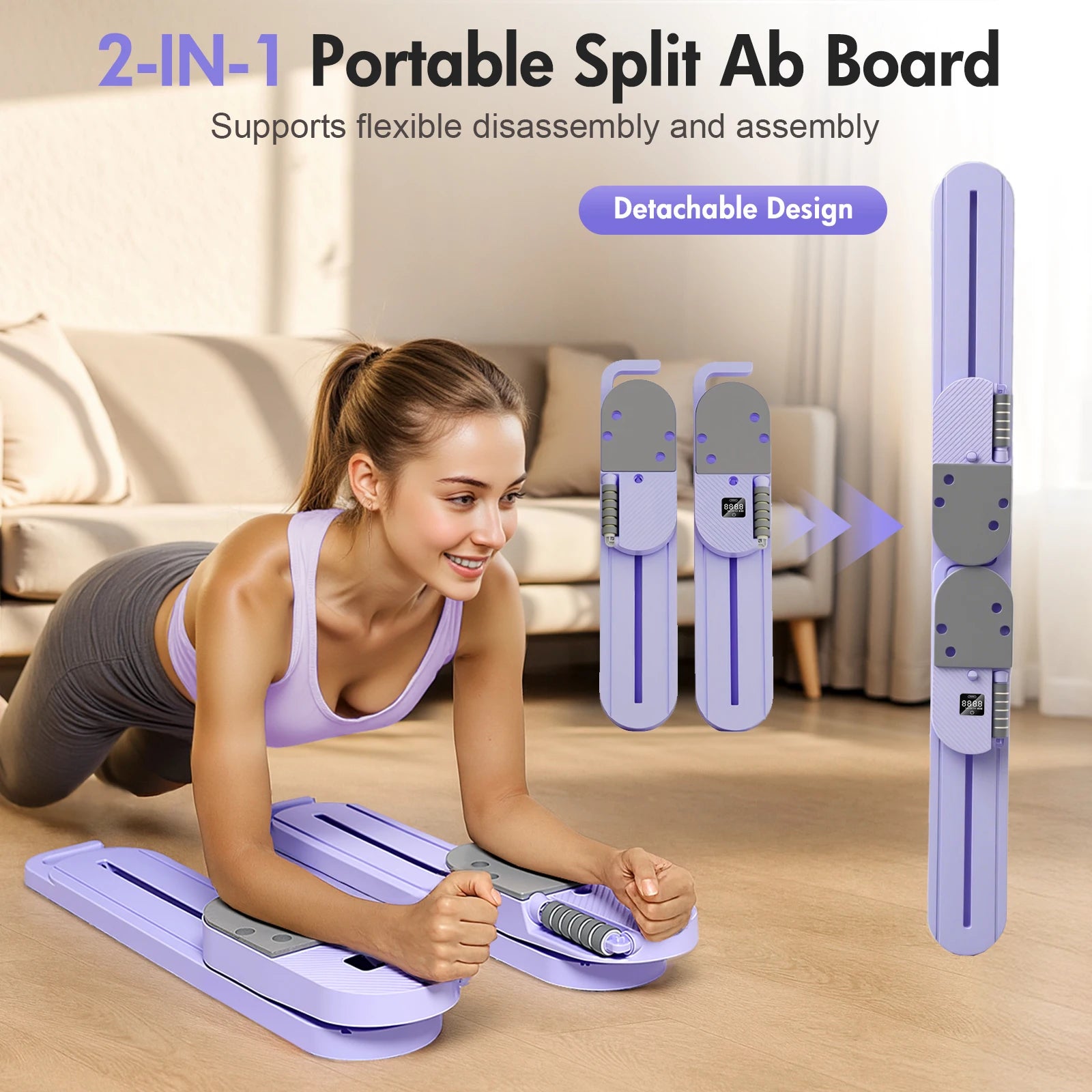Portable Split Ab Board with Resistance Bands – Smart Pilates & Core Trainer