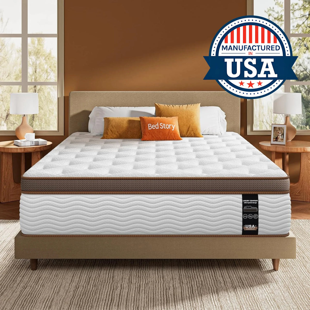 Hybrid Mattress – 12–14 Inch Eurotop, Memory Foam & Pocket Spring, Motion Isolation, USA
