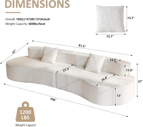 109" Modern Curved 4-Seater Bouclé Sofa with High-Density Cushions