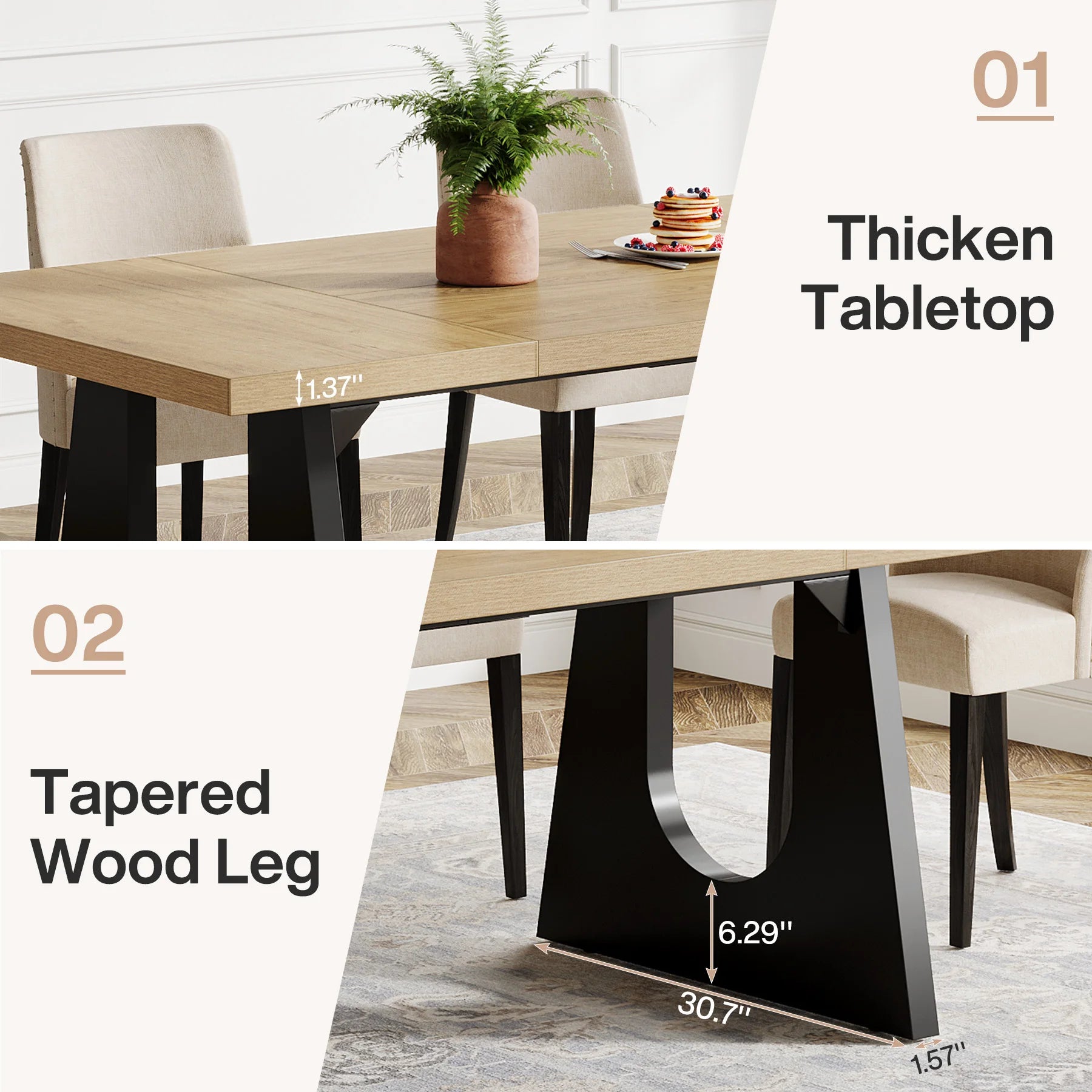Large Wooden Dining Table for 6-8
