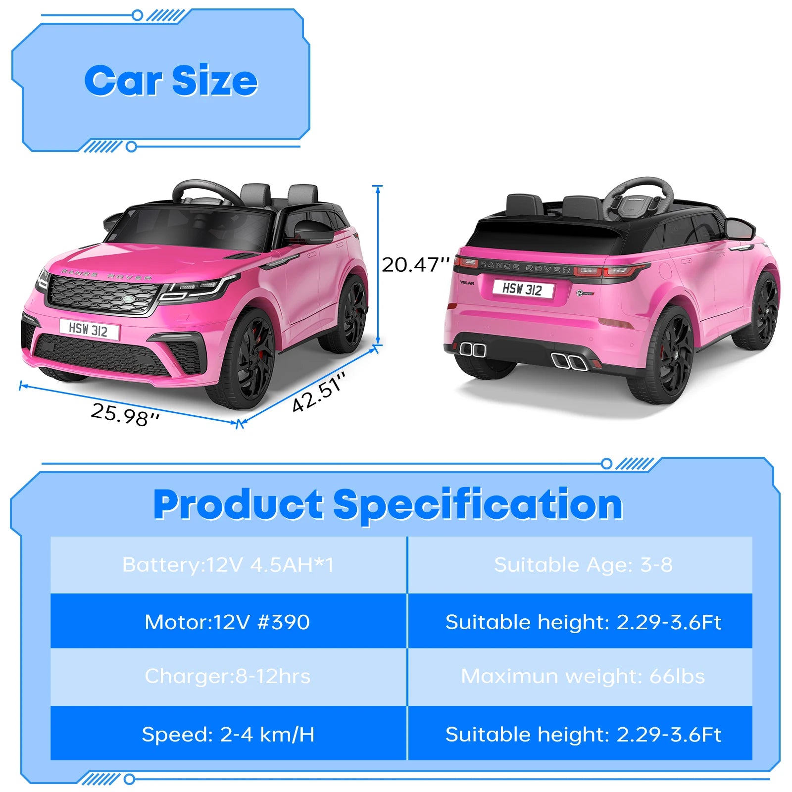 HobbyLane 12V Kids Ride-On Car | Electric Car with Parental Remote, MP3 Player, Rocking Function & Pull Rod | Ages 4–8
