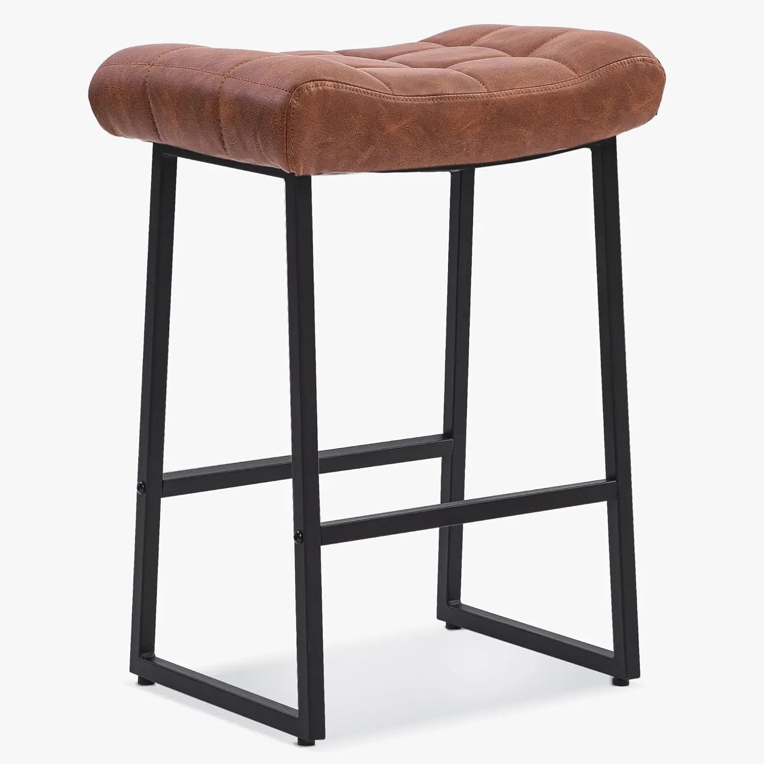 Modern Saddle Bar Stool – Upholstered Faux Leather, Gold Base