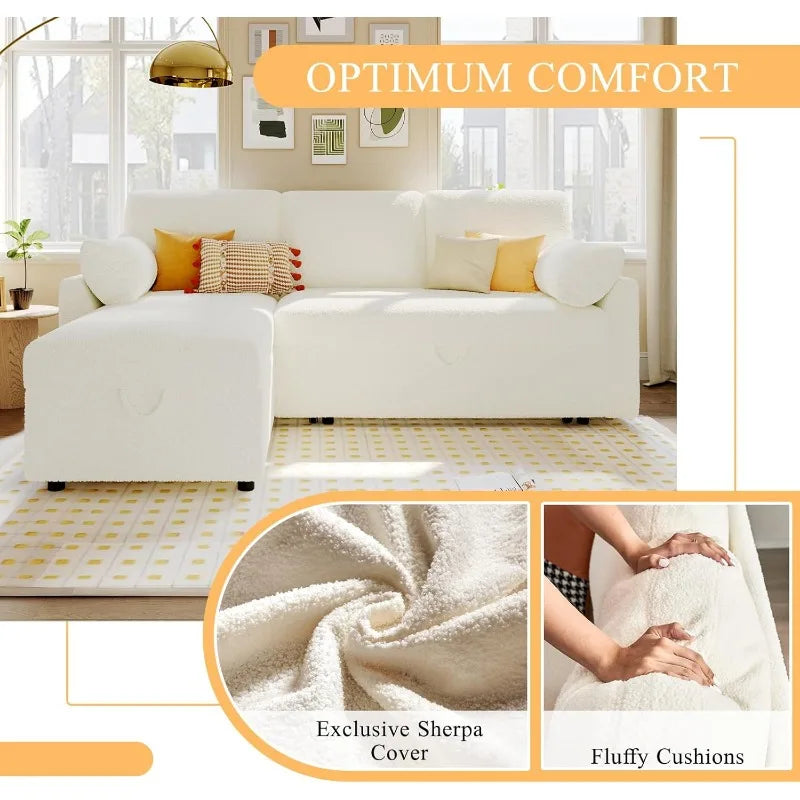 White Boucle Sleeper Sofa