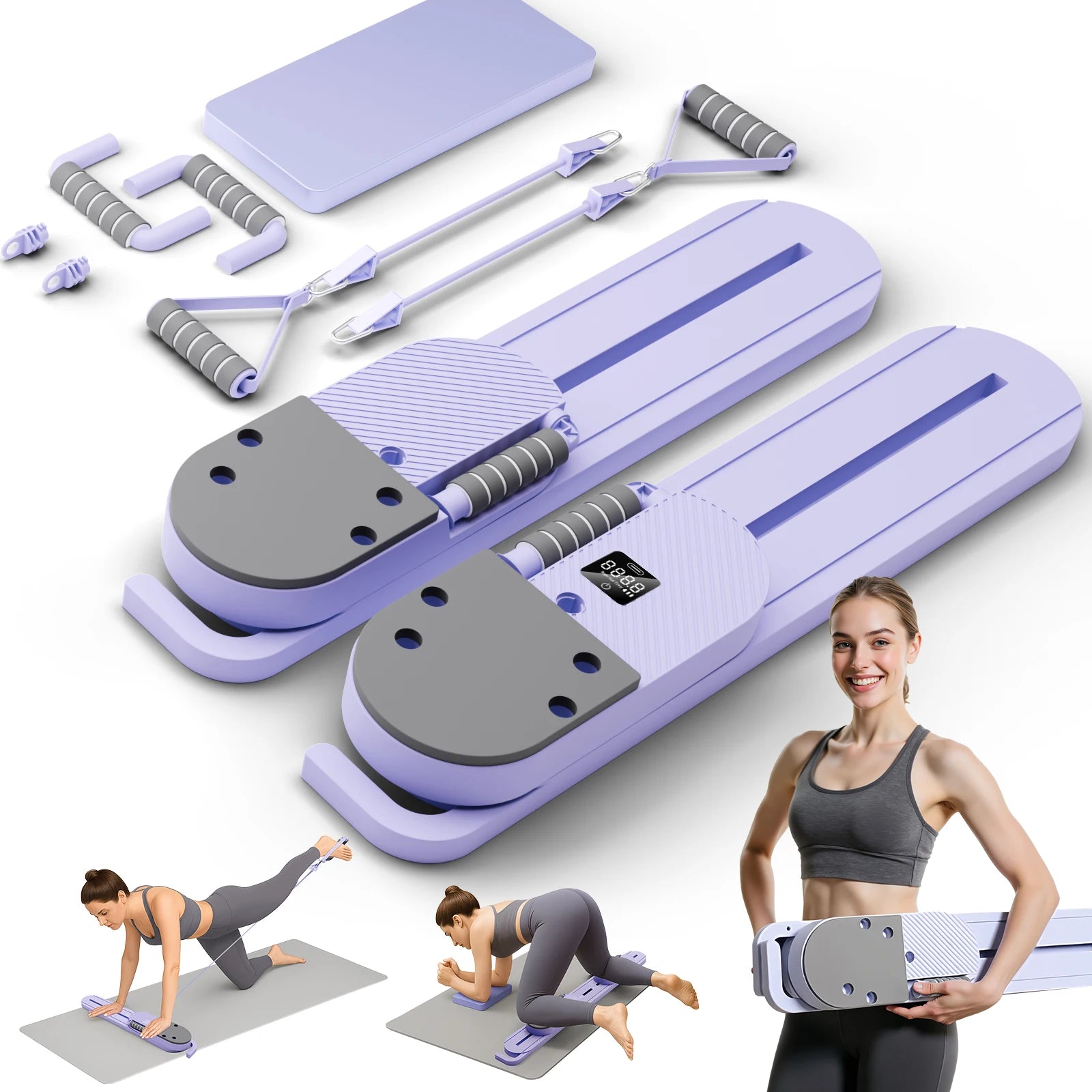 Portable Split Ab Board with Resistance Bands – Smart Pilates & Core Trainer