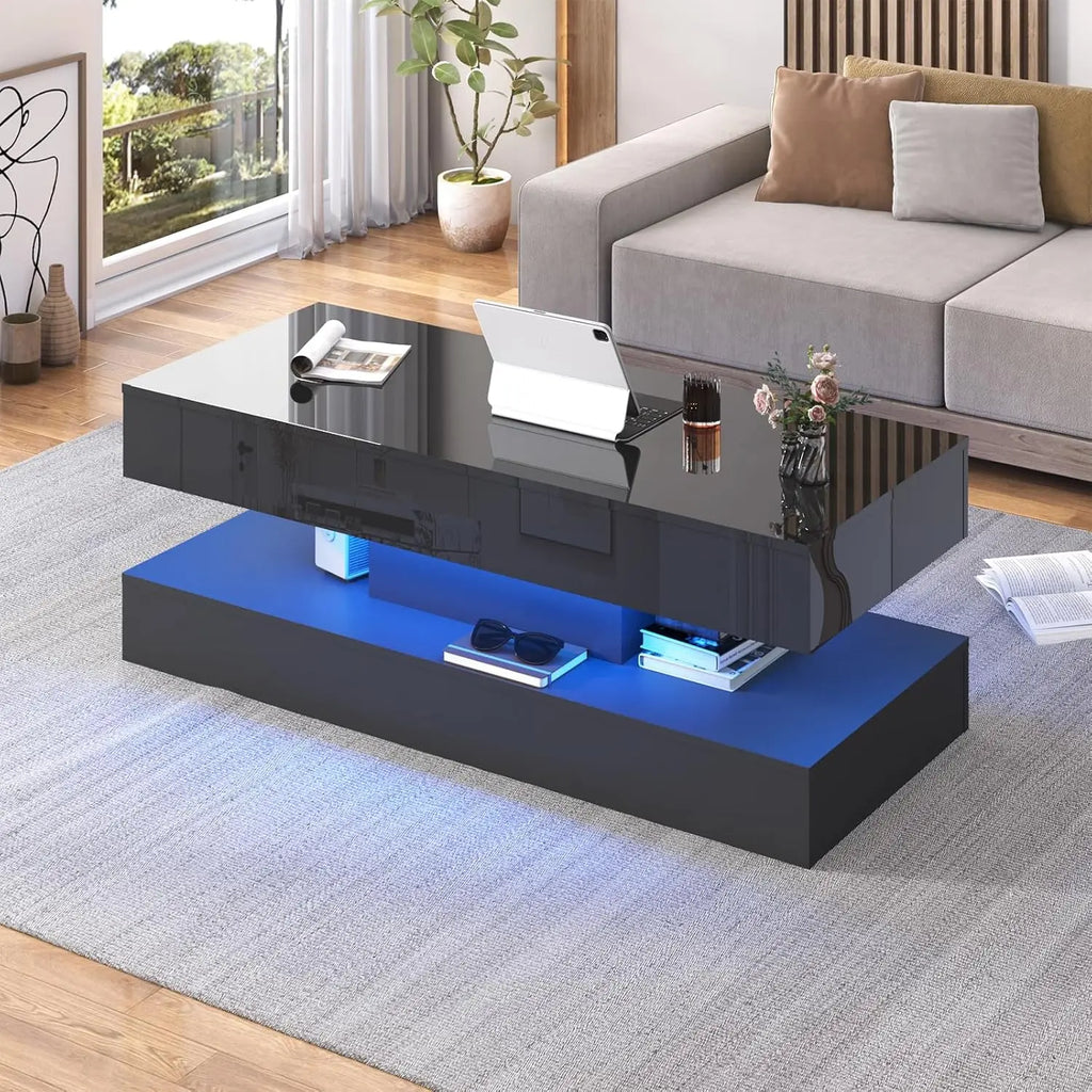 Modern LED Coffee Table with Storage & Remote/App Control