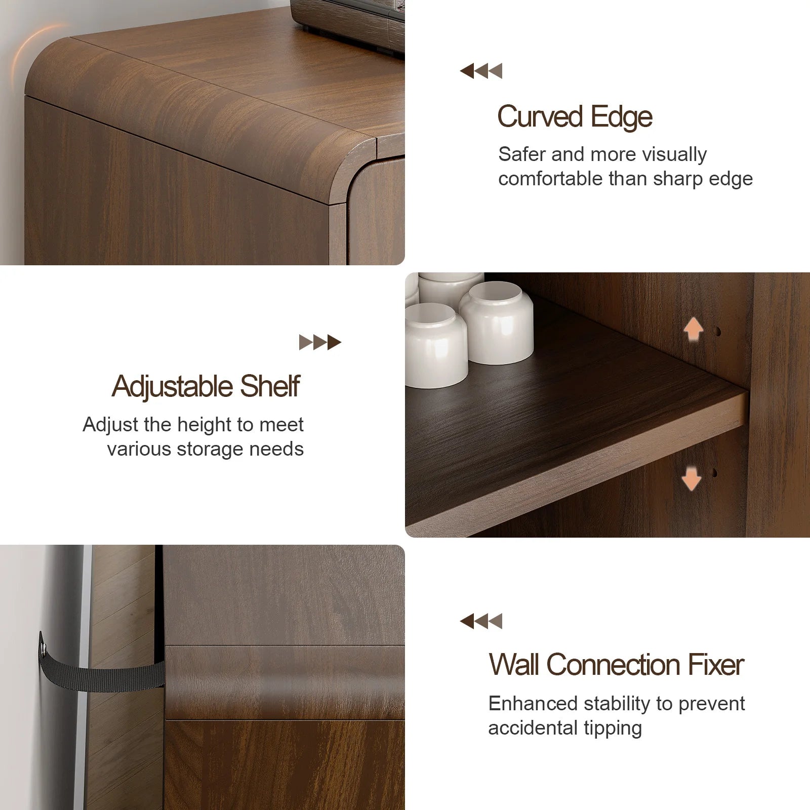 60" Sideboard Buffet Cabinet with Storage, Curved Design Farmhouse Coffee Bar Cabinet with 4 Doors & Adjustable Shelves