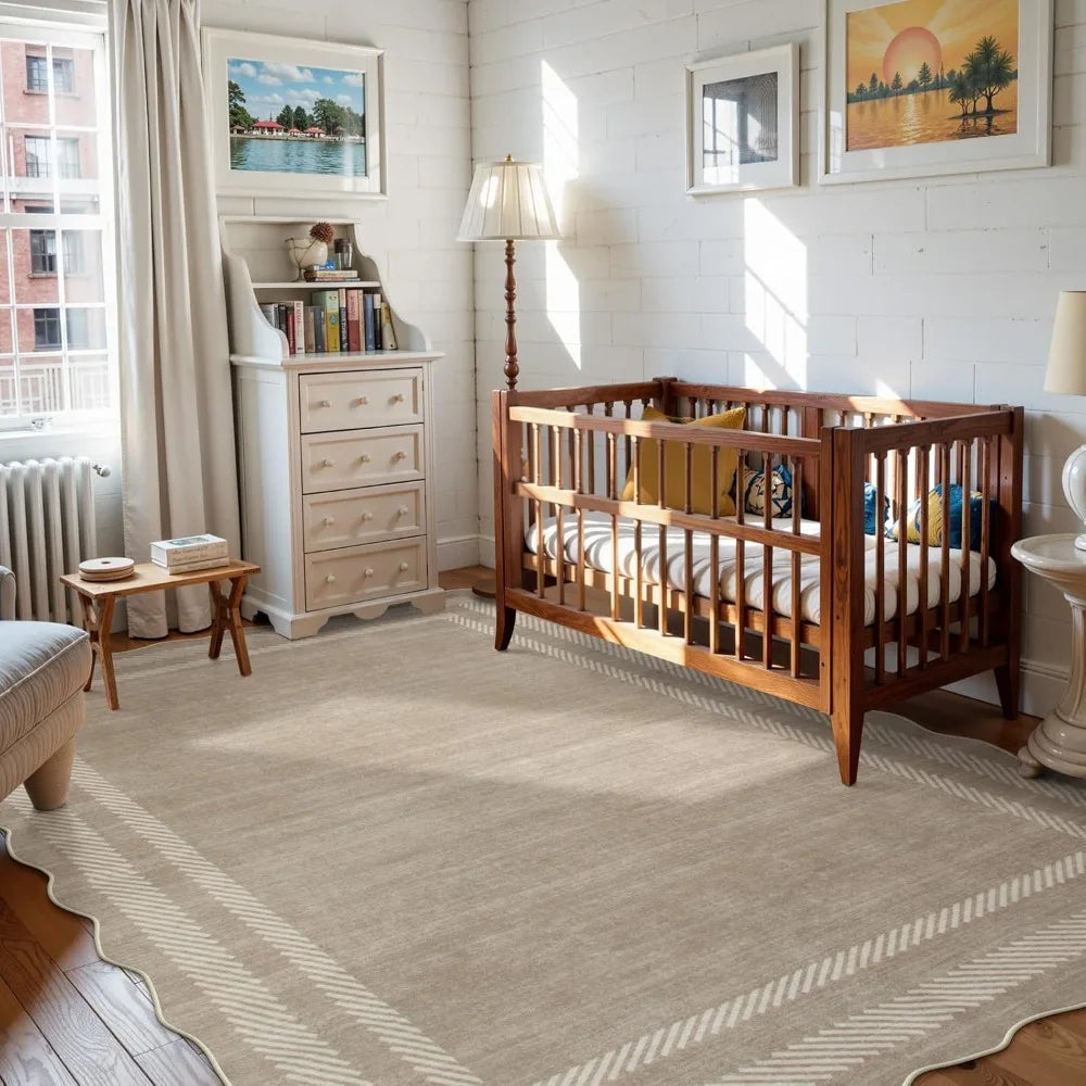 Modern Striped 8x10 Area Rug – Soft, Machine-Washable & Kid & Pet Friendly