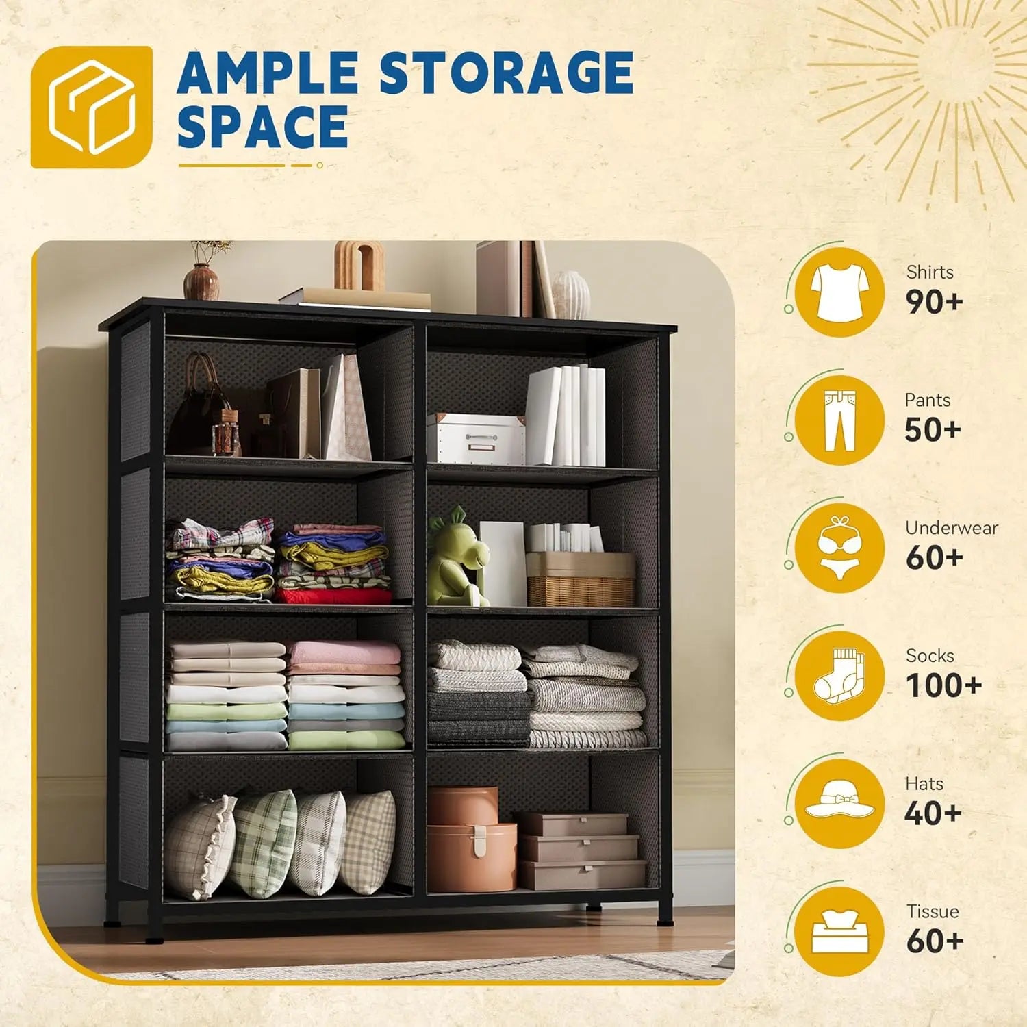8-Drawer Fabric Dresser – Bedroom, Closet & Living Room Storage Organizer
