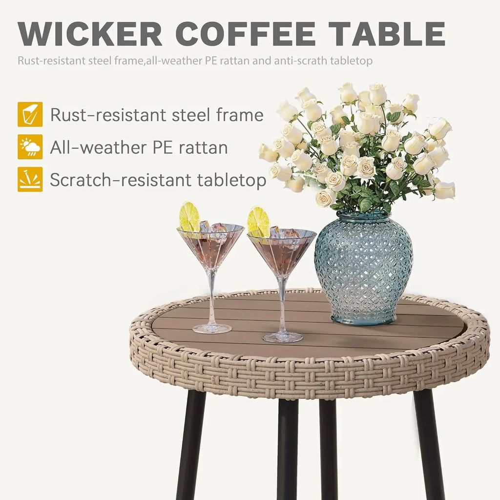 3-Piece Bamboo Rattan Patio Bistro Set – Cushioned Armchairs & Coffee Table