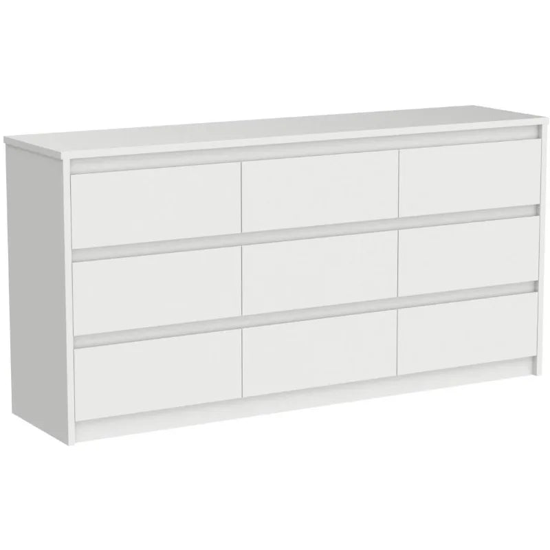 Modern White Wood Drawer Dresser with 9 Deep Drawers