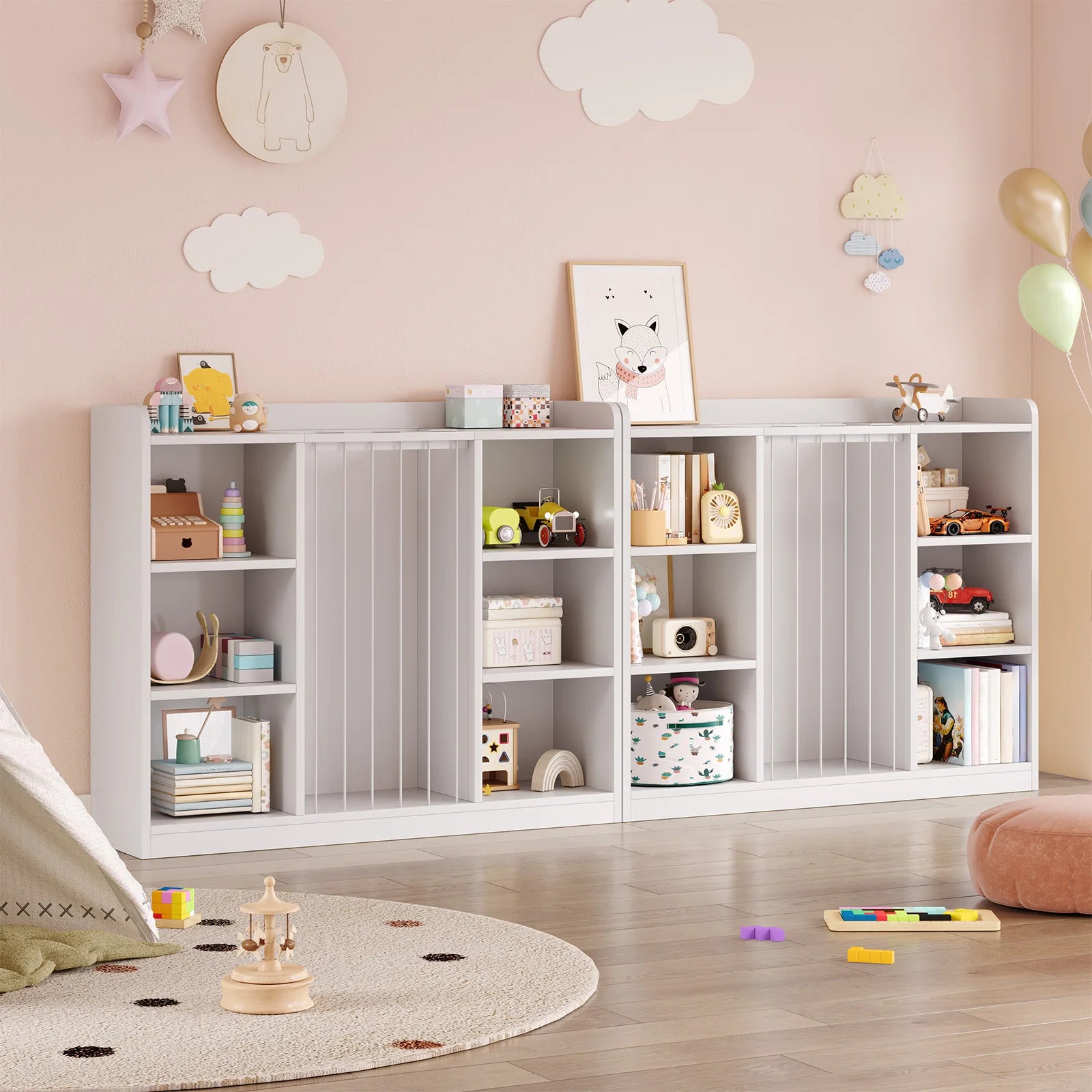 Kids Toy Storage Organizer & Bookshelf with 8 Cubbies – White
