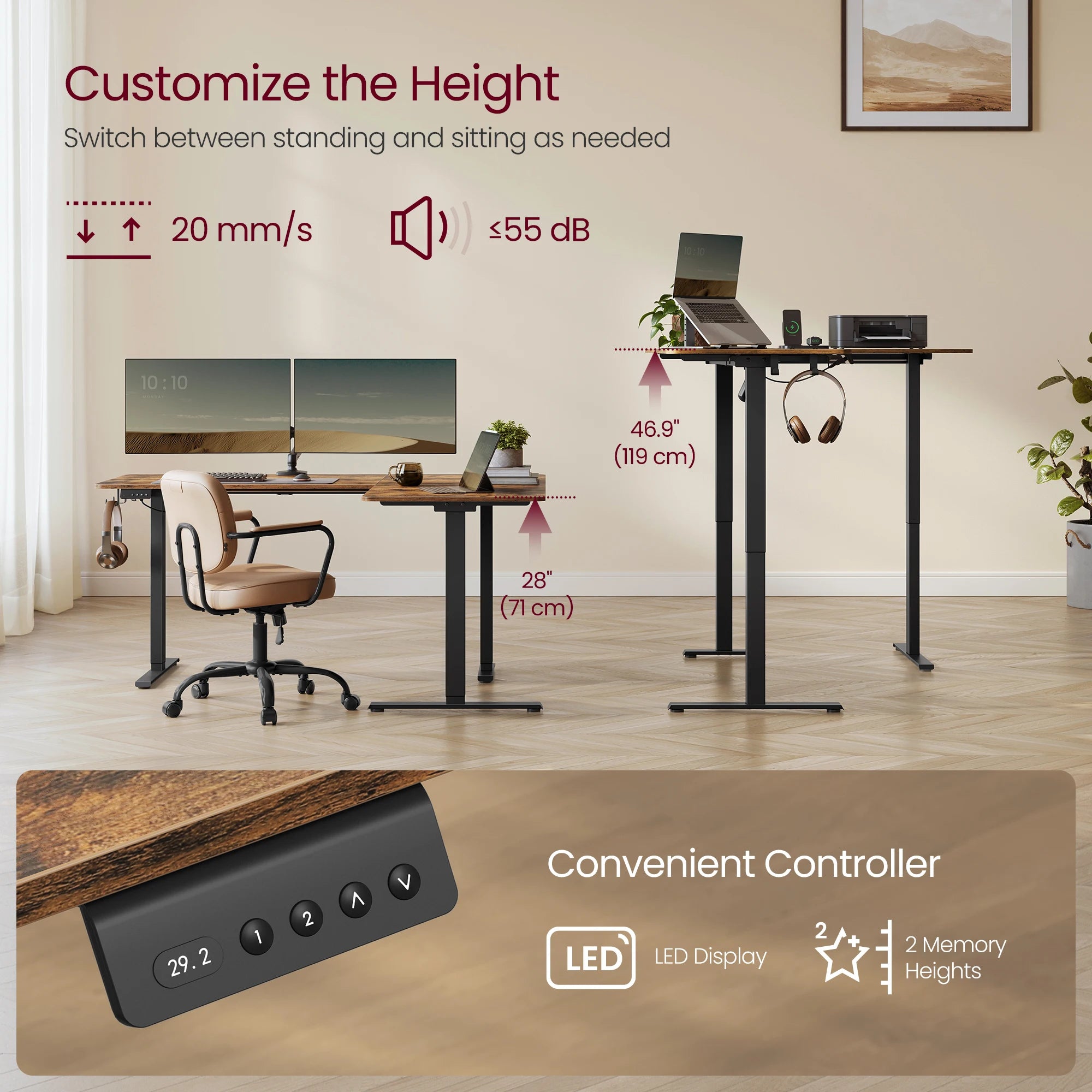 VASAGLE L-Shaped Electric Standing Desk – Height Adjustable