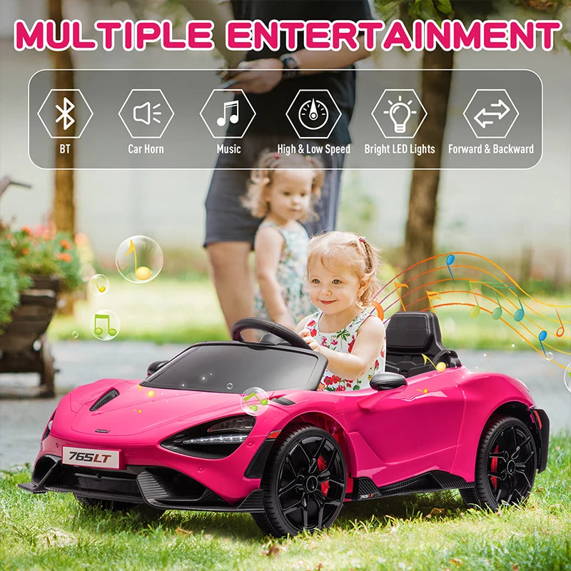 McLaren 765LT Kids Electric Ride-On Car | Ages 3–6 | 12V Rechargeable, Remote Control, LED Lights, Hydraulic Doors