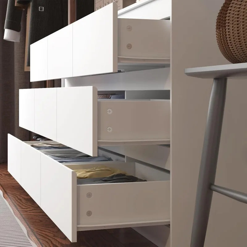Modern White Wood Drawer Dresser with 9 Deep Drawers