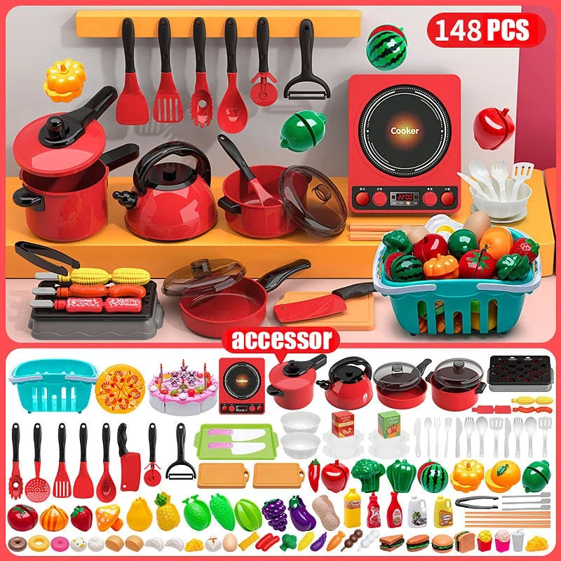 Pretend Play Red Kitchen Toy Set – Interactive Cooking Playset for Kids