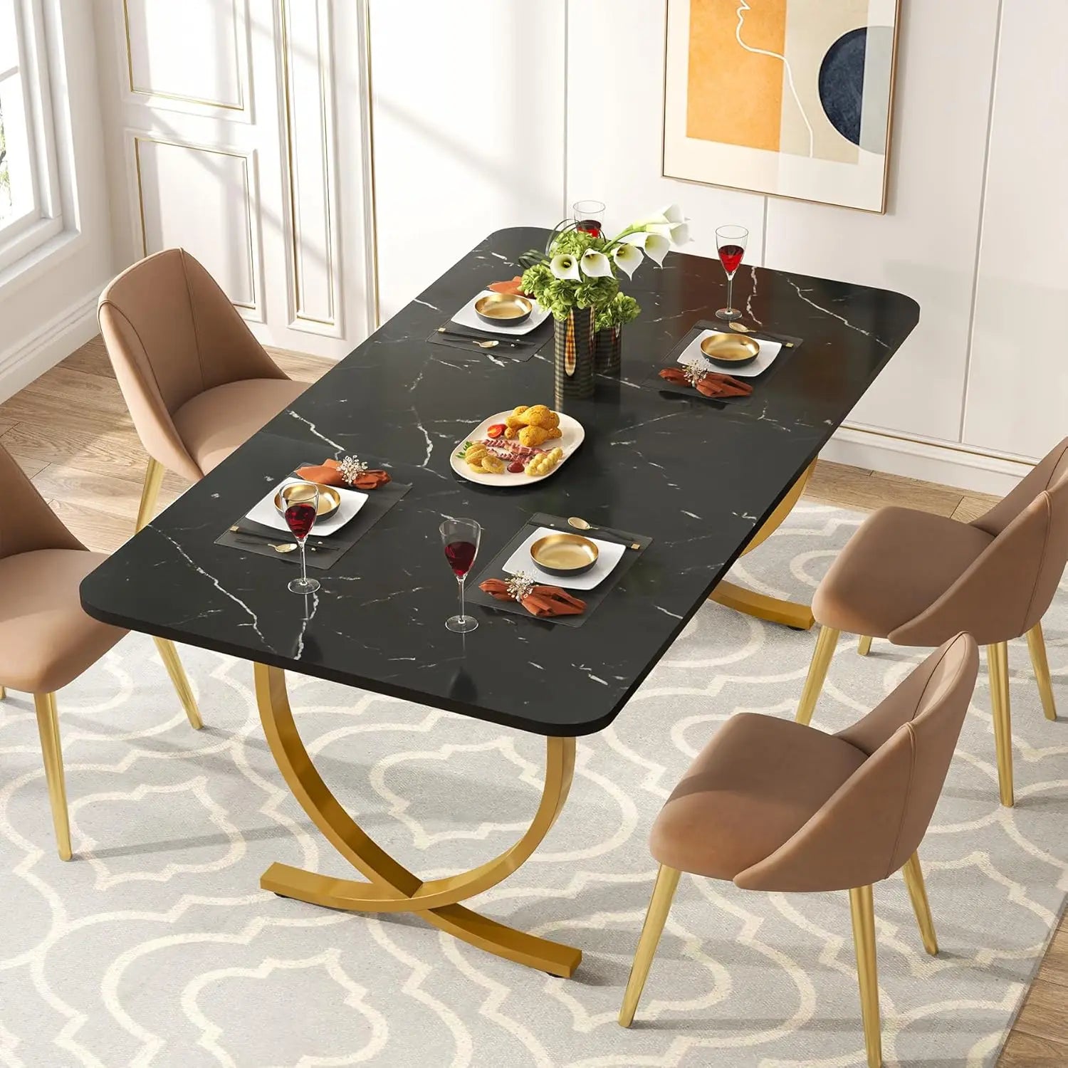 Modern Faux Marble Dining Table for 4