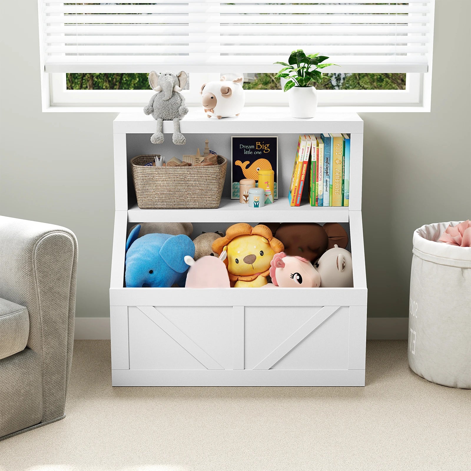 ids Bookshelf – Toy & Book Storage, Engineered Wood, Vintage White/Grey