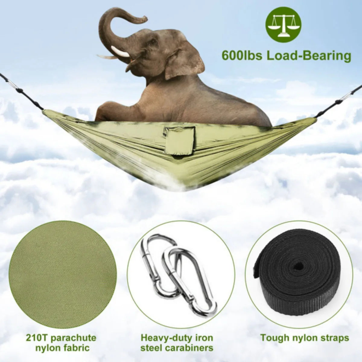 600 lbs Parachute Nylon Camping Hammock with Mosquito Net – Lightweight & Portable