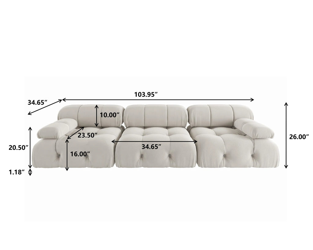 104" Modern Velvet 3-Seater Convertible Sofa