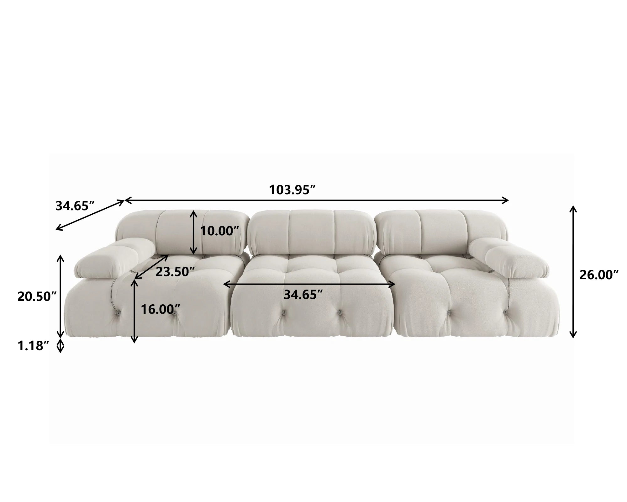 104" Modern Velvet 3-Seater Convertible Sofa