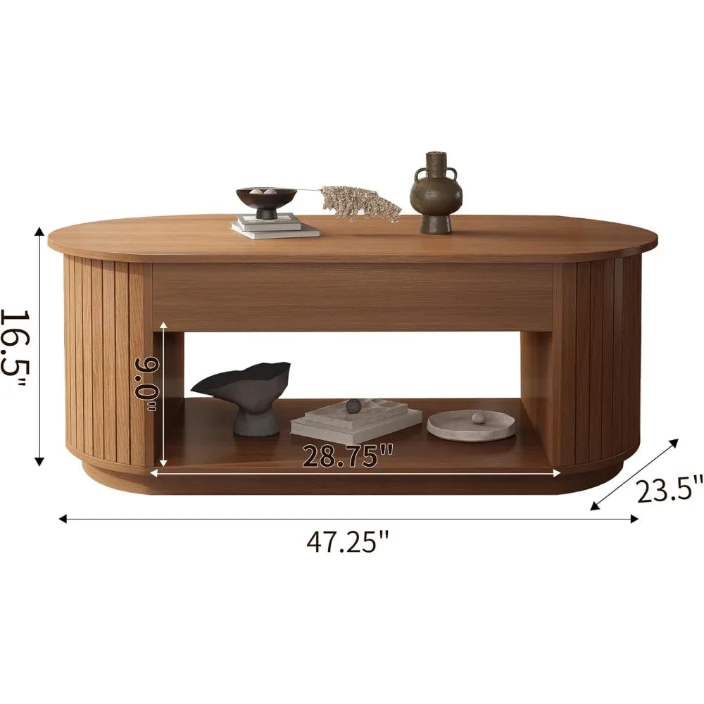 Minimalist Modern Oval Coffee Table 47" with Lift-Top
