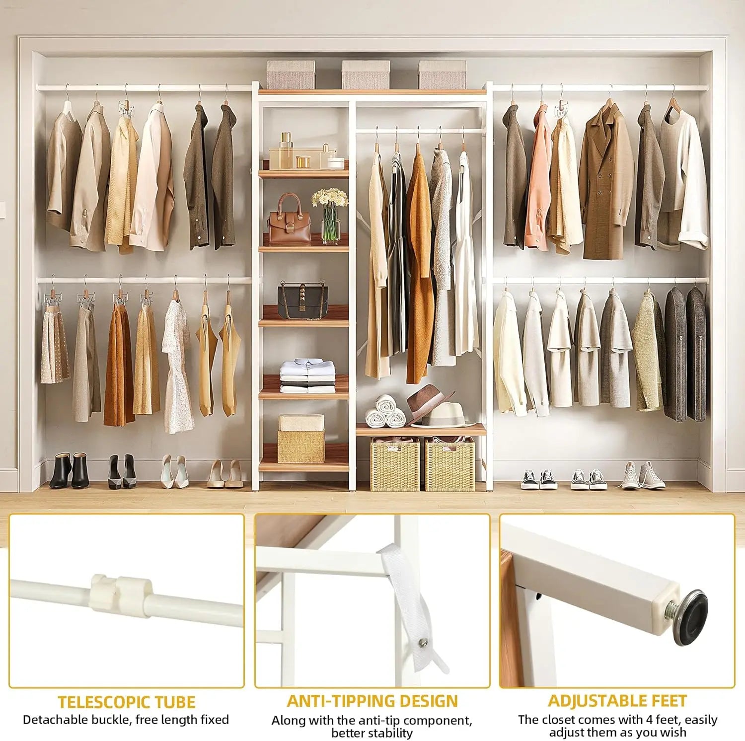 Heavy-Duty Adjustable Closet Organizer – 4 Expandable Hanging Rods