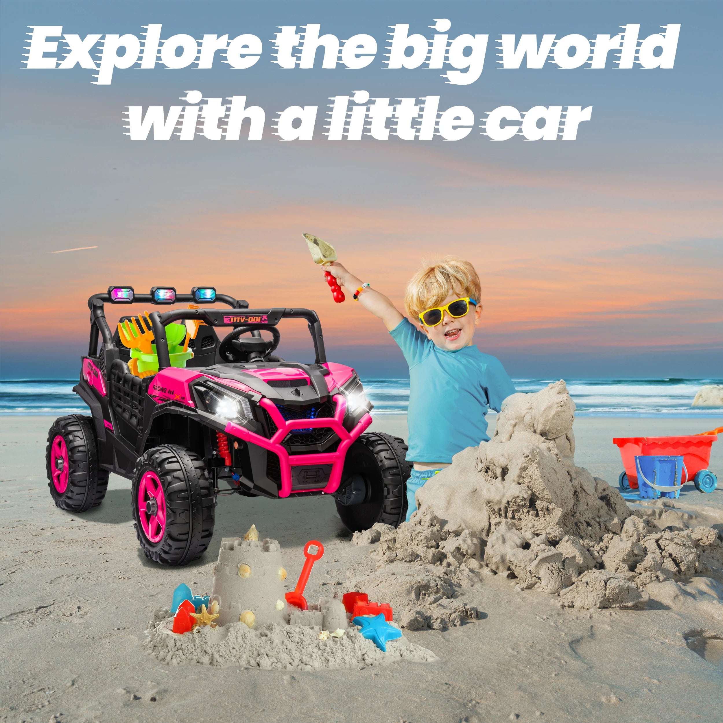 Joyracer 24V Kids Ride-On Car | Double Seat UTV | LED Lights, USB/MP3, Adjustable Volume | Ages 3–6
