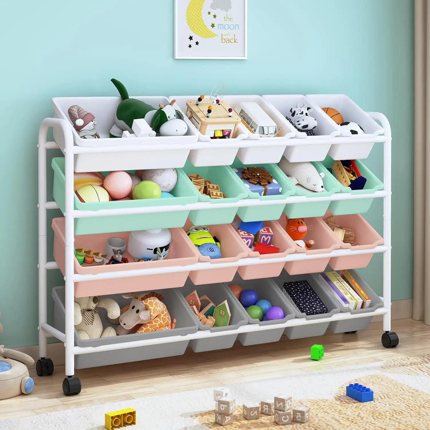 Experlam Kids Toy Organizer 20 Bins – 4-Tier Metal