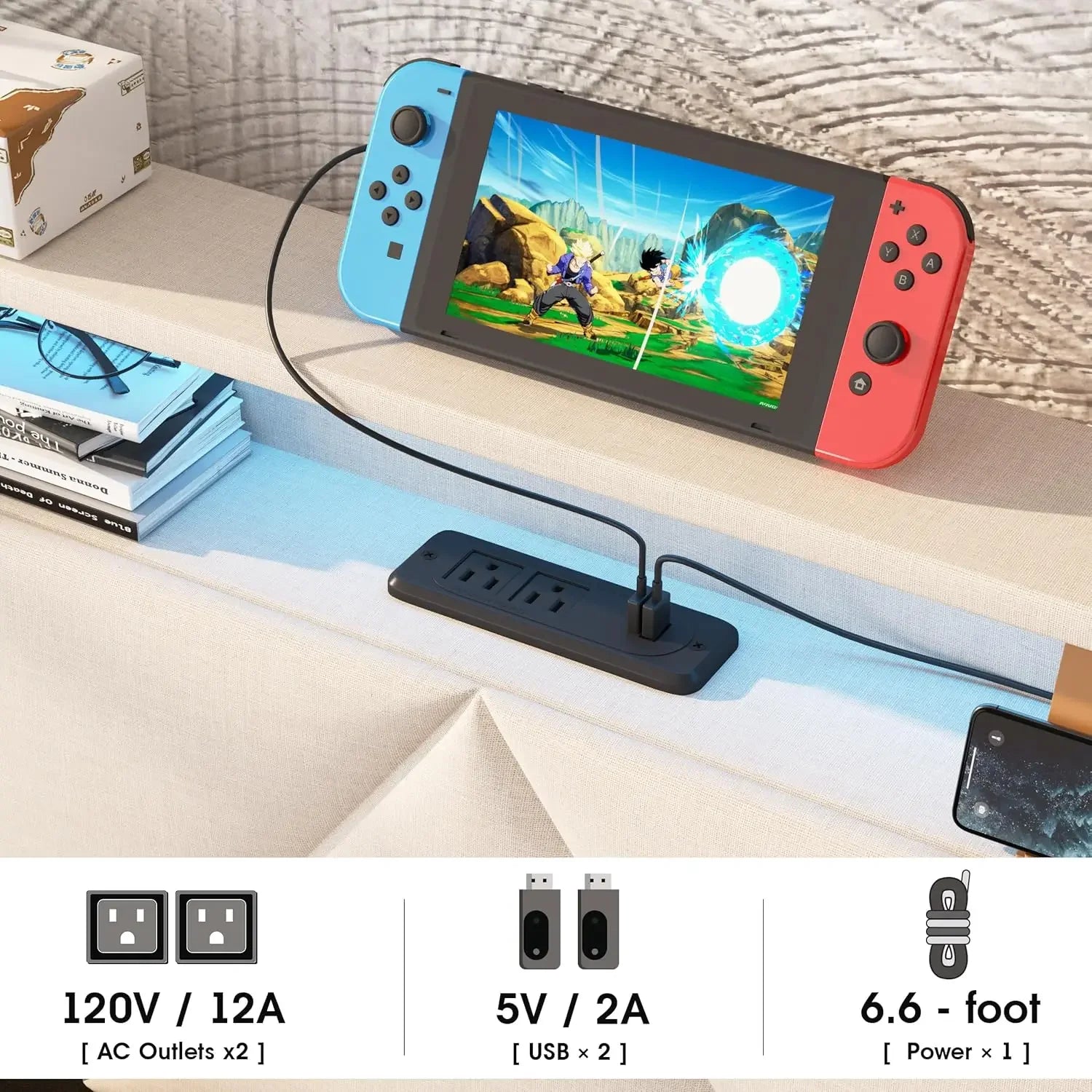 Queen Bed Frame with Storage, LED Lights & Built-in Charging Station