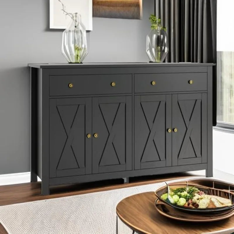 Sideboard Buffet Cabinet With Storage, 55" Large Kitchen Storage Cabinet With 2 Drawers And 4 Doors, Wood Coffee Bar Buf