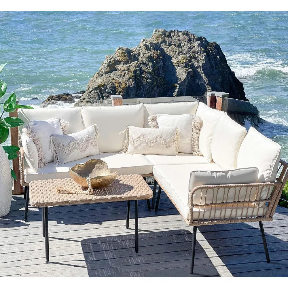 Outdoor 4PCS Rattan Sofa Set – Cloud-Like Comfort & Lasting Durability
