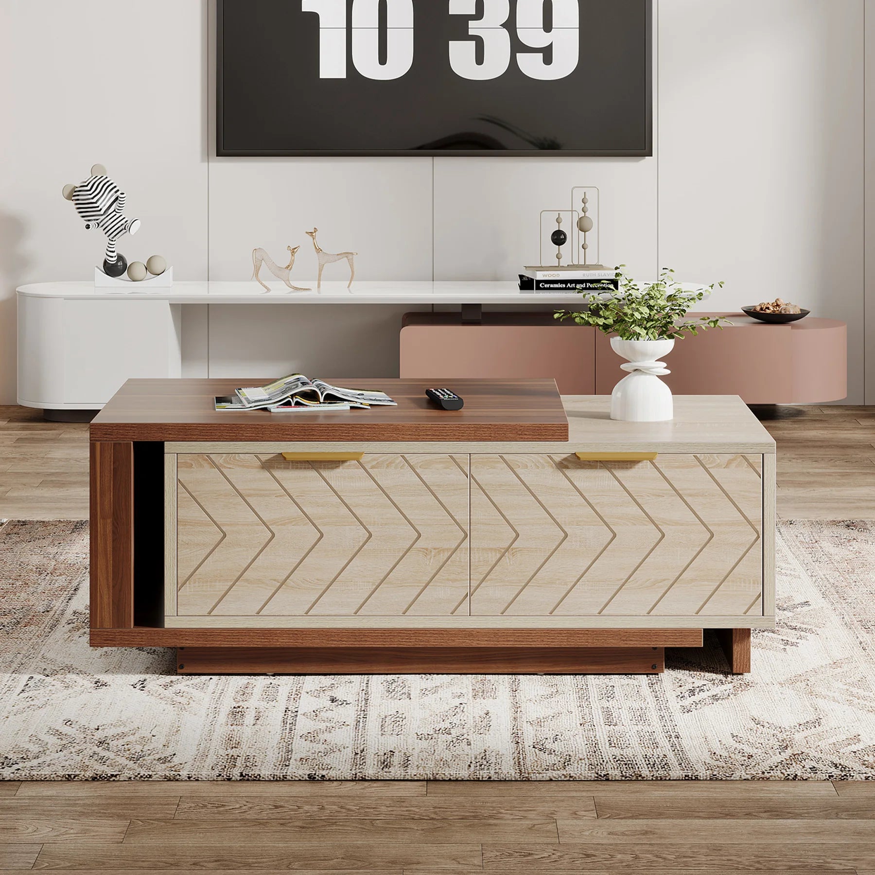 ONBRILL Modern Two-Tone Coffee Table with Storage Drawers