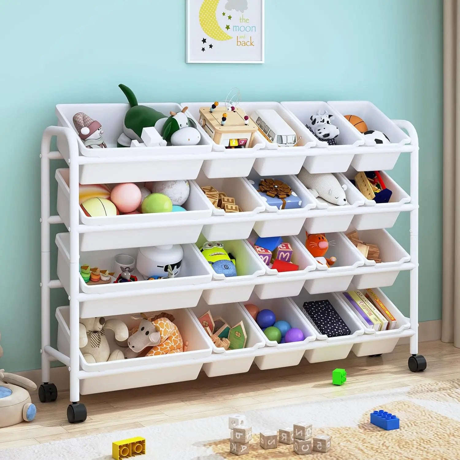 Experlam Kids Toy Organizer 20 Bins – 4-Tier Metal