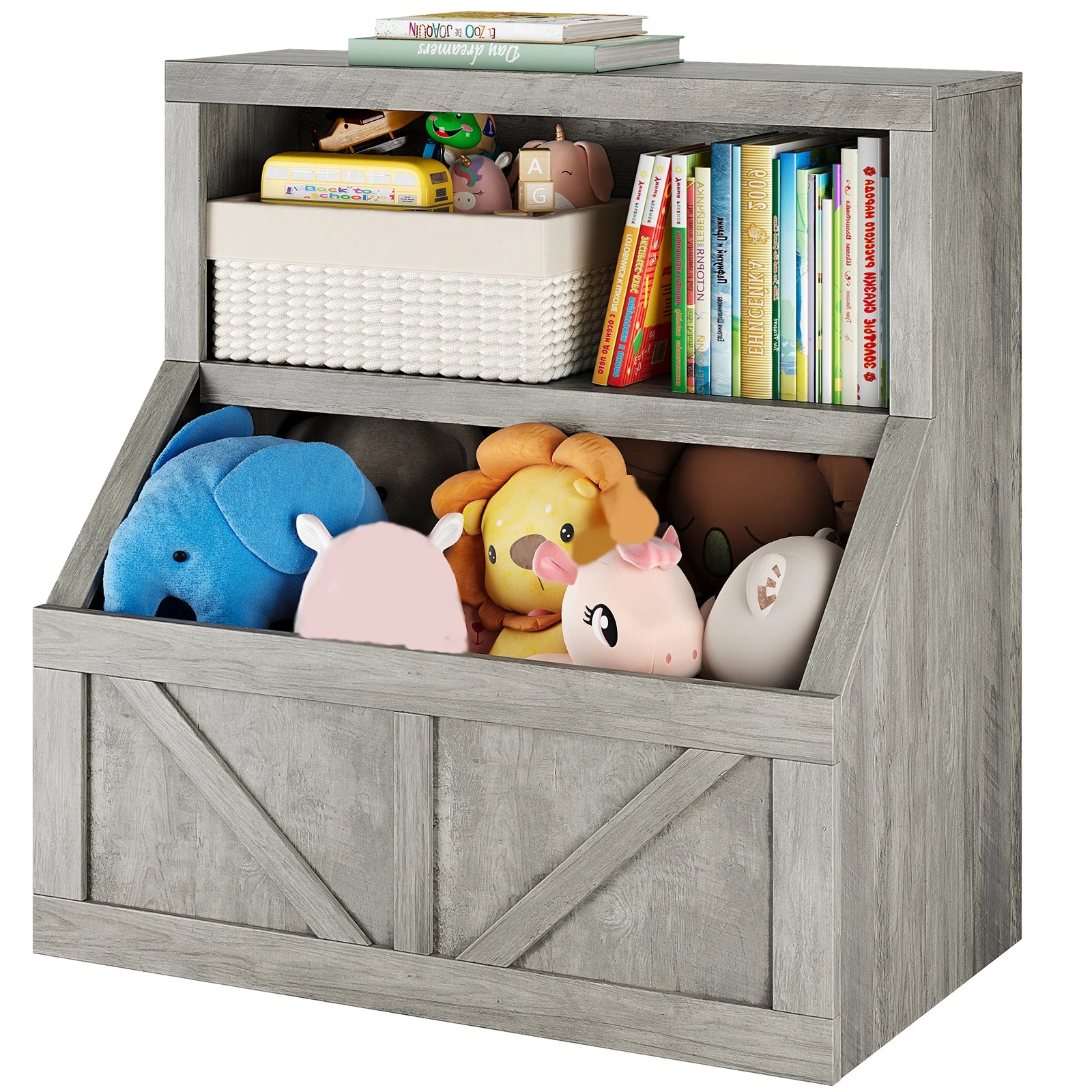 ids Bookshelf – Toy & Book Storage, Engineered Wood, Vintage White/Grey