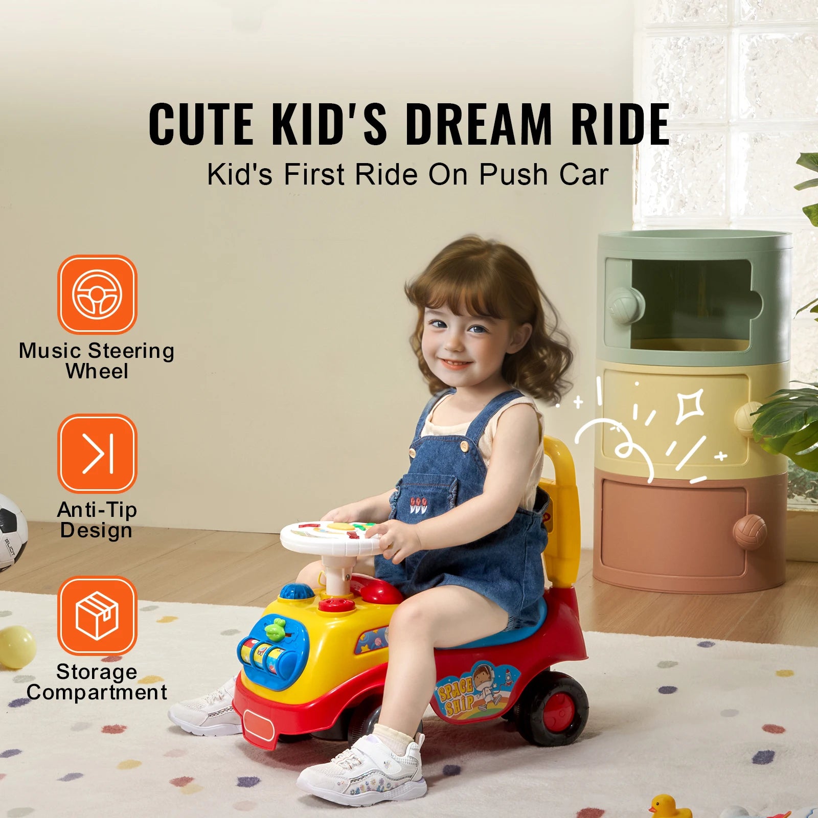ucceBuy Ride-On Push Car for Toddlers | 1-3 Years | Music & Storage