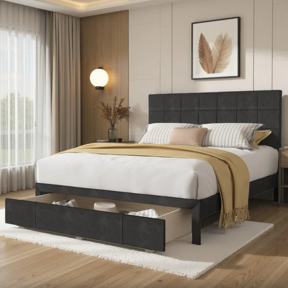 Queen Velvet Storage Bed – Elegant & Functional